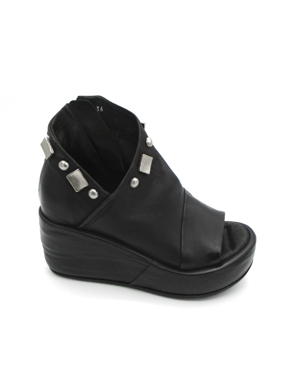 Sandalo zeppa in pelle donna As98 A76005 Black
