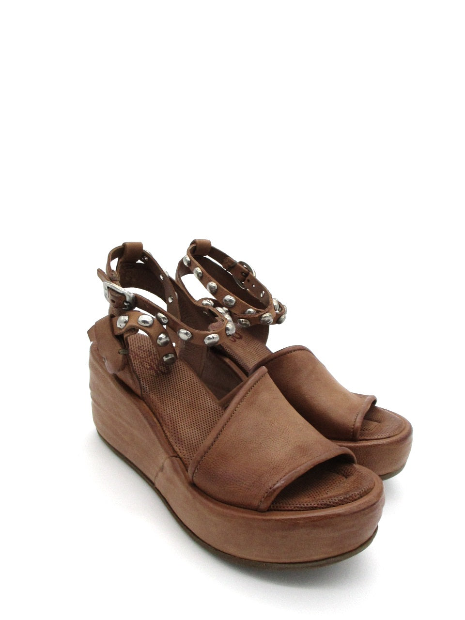 Sandalo zeppa in pelle donna As98 A76002 Calvados
