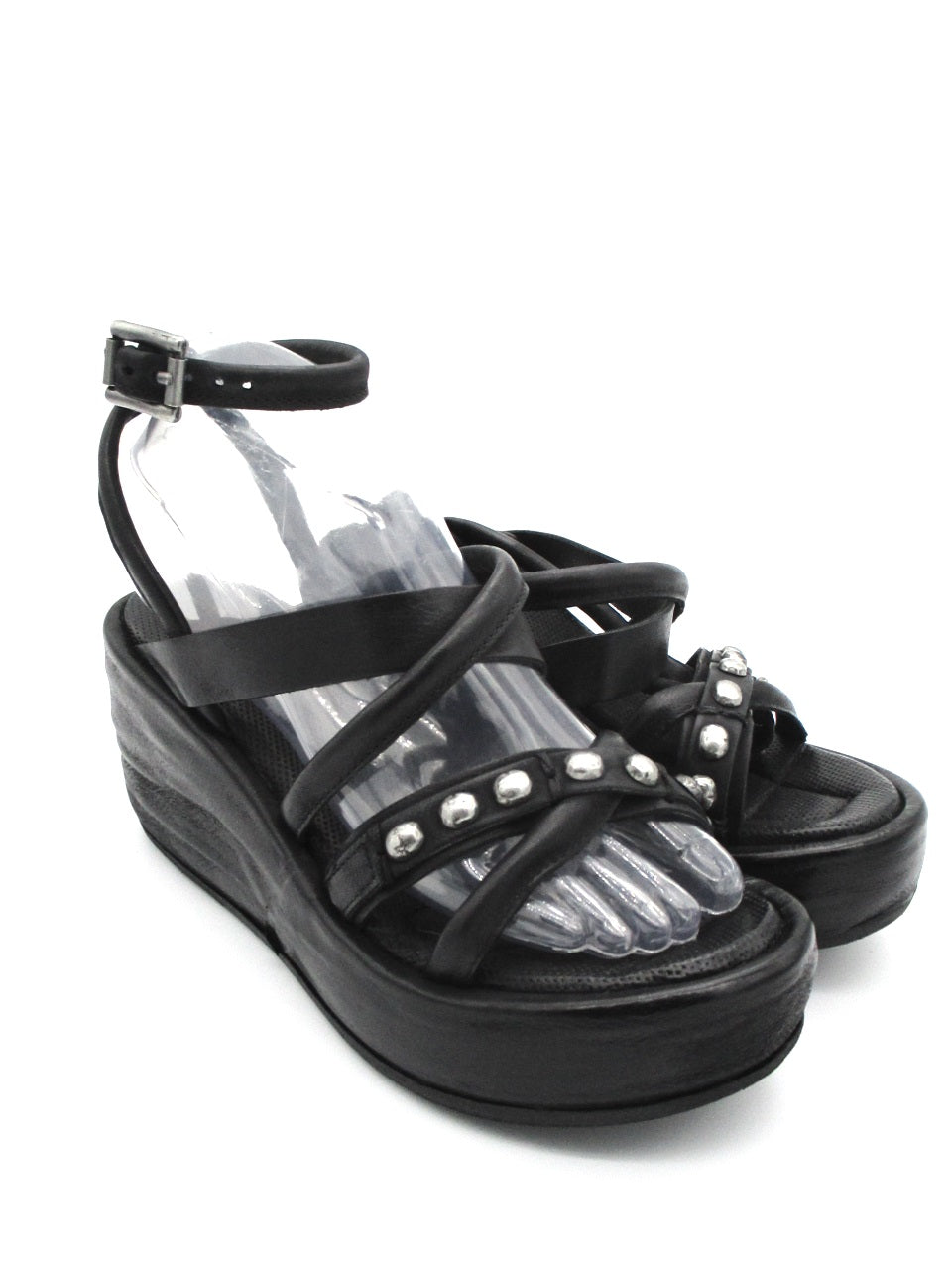 Sandalo zeppa in pelle donna As98 A76001 Black