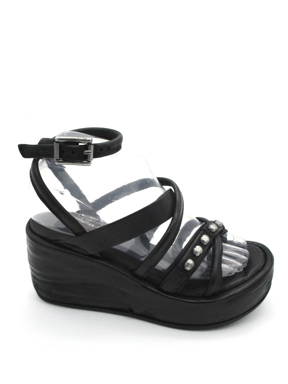 Sandalo zeppa in pelle donna As98 A76001 Black