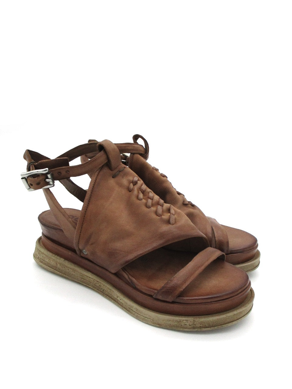 Sandalo zeppa in pelle donna As98 A15021 Calvados
