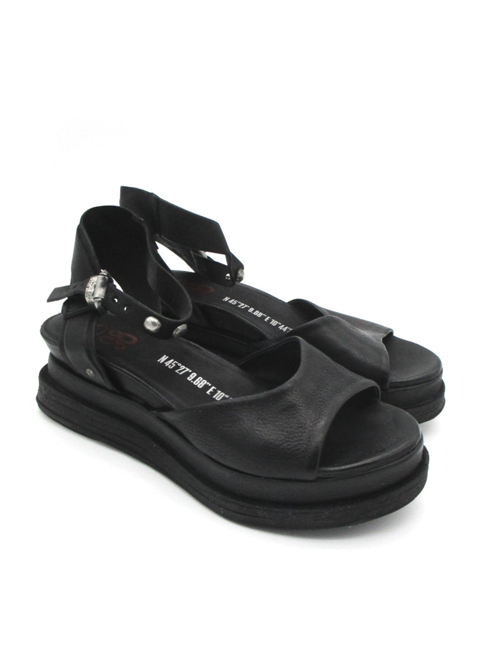 Sandalo zeppa pelle donna AS98 A15026 Nero