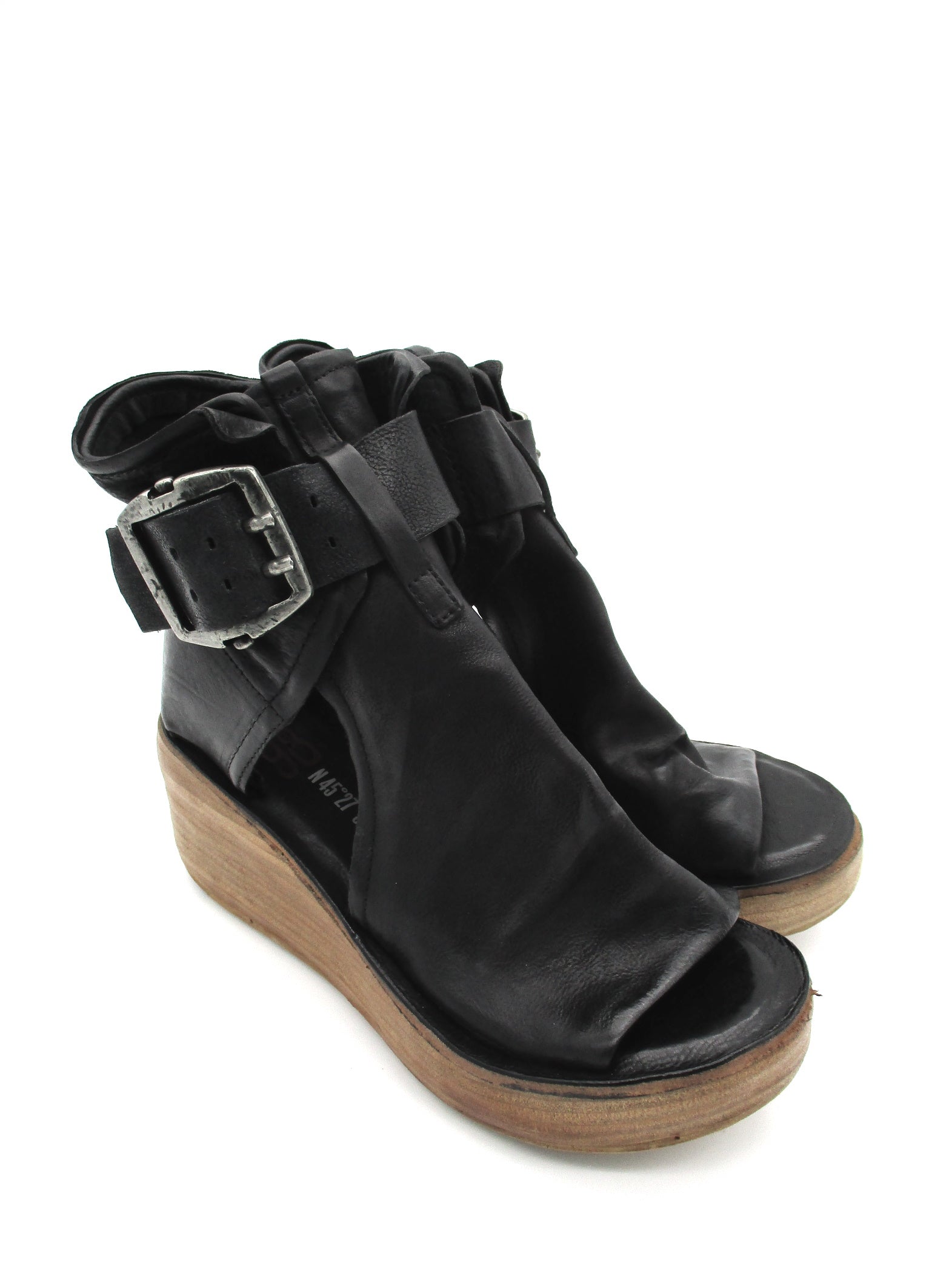 Sandalo zeppa in pelle donna AS98 Black -528036-