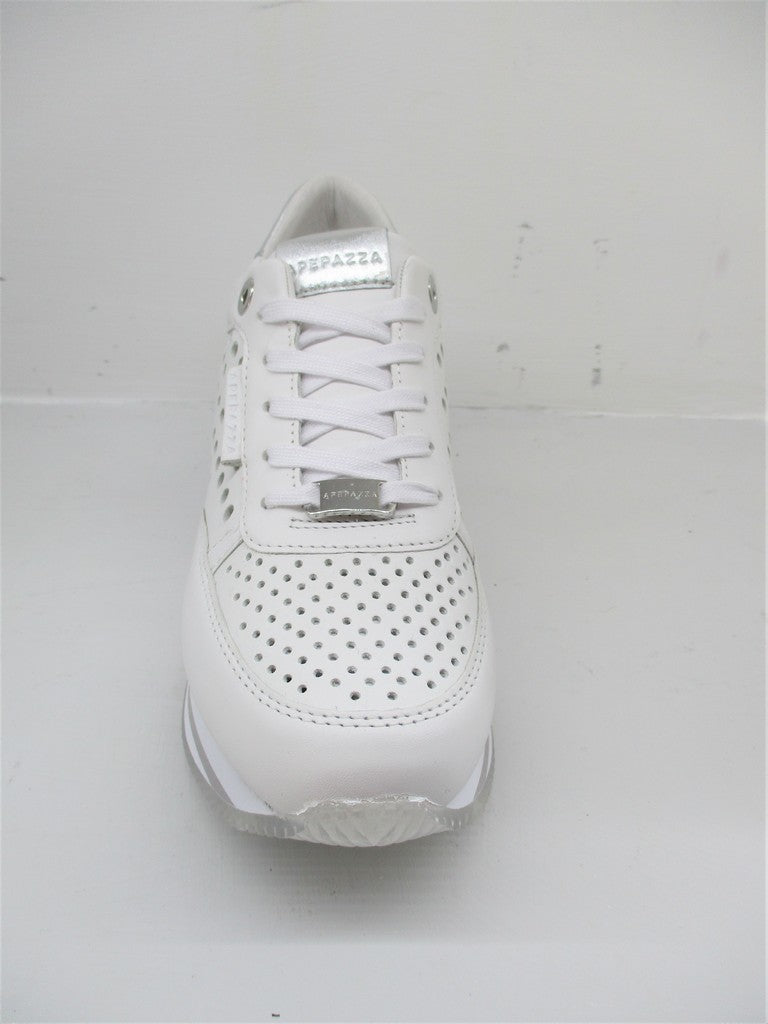 SNEAKER PELLE DONNA APEPAZZA ROELE BIANCO/ARGENTO