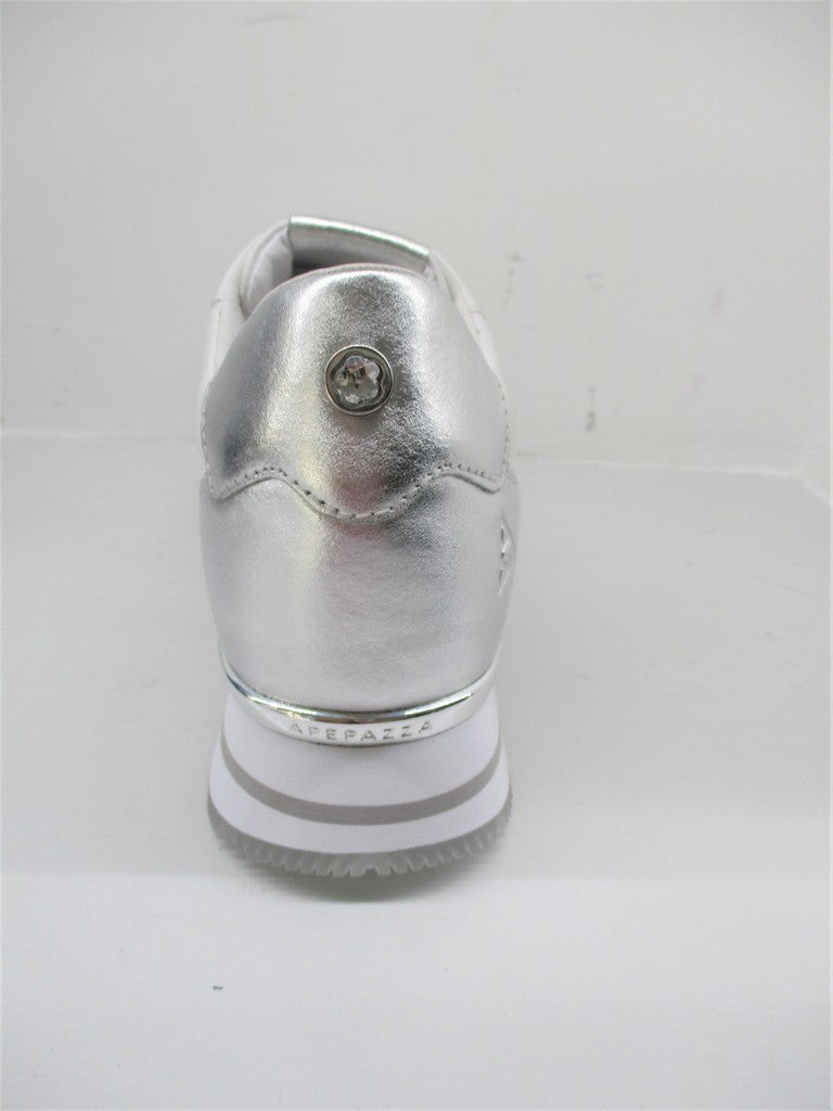 SNEAKER PELLE DONNA APEPAZZA ROELE BIANCO/ARGENTO