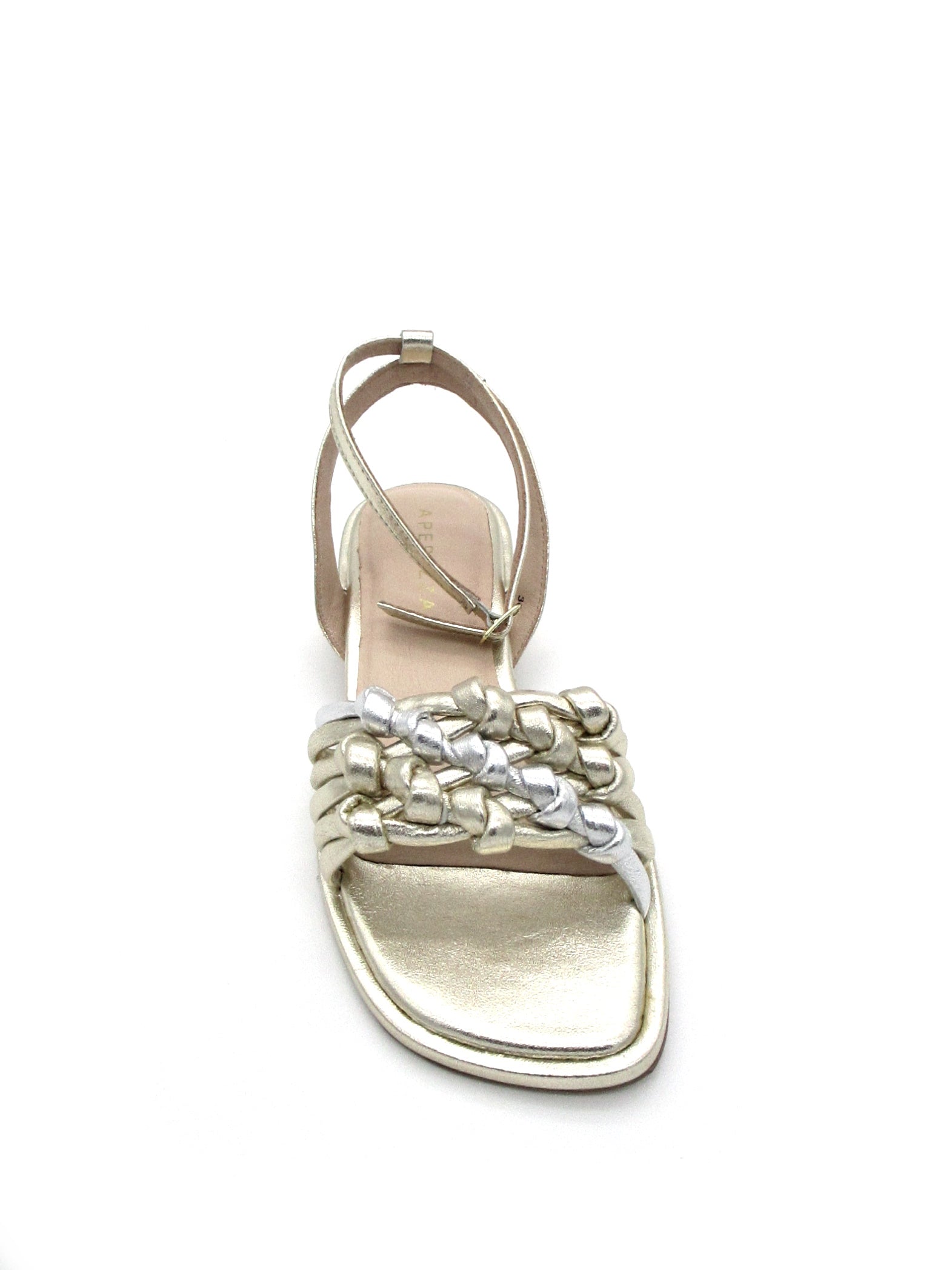 Sandalo basso pelle donna Apepazza Fioralba Platinum intreccio