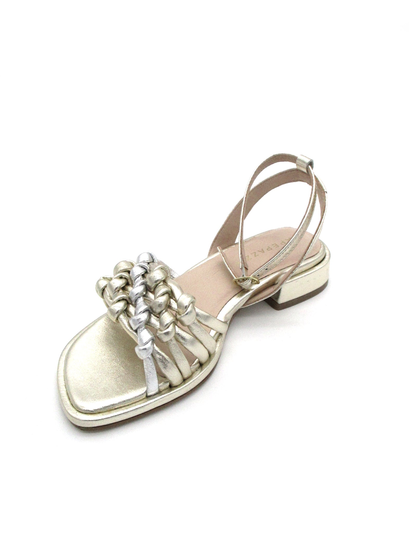 Sandalo basso pelle donna Apepazza Fioralba Platinum intreccio