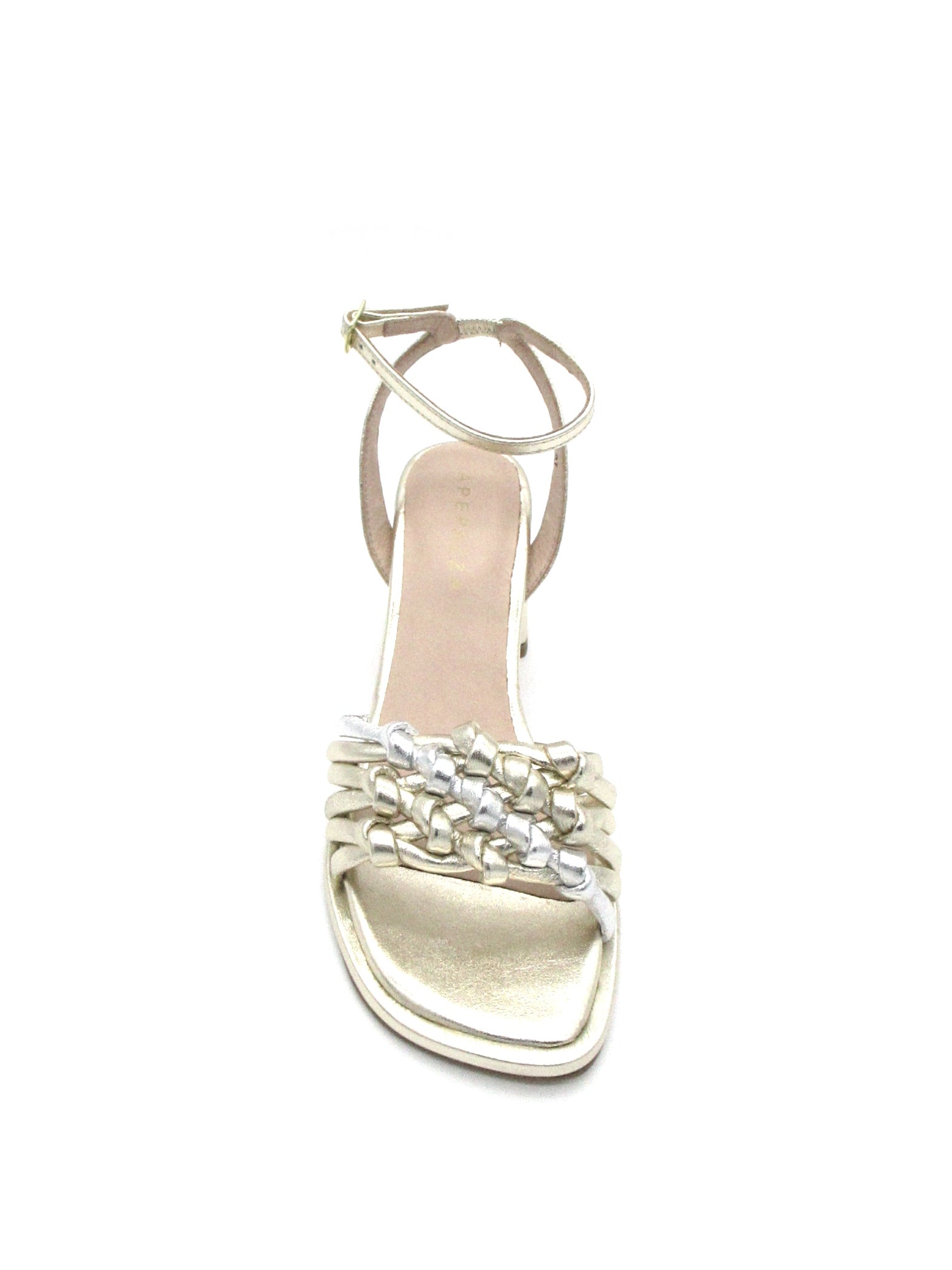 Sandalo tacco pelle donna Apepazza Flora Platinum intreccio