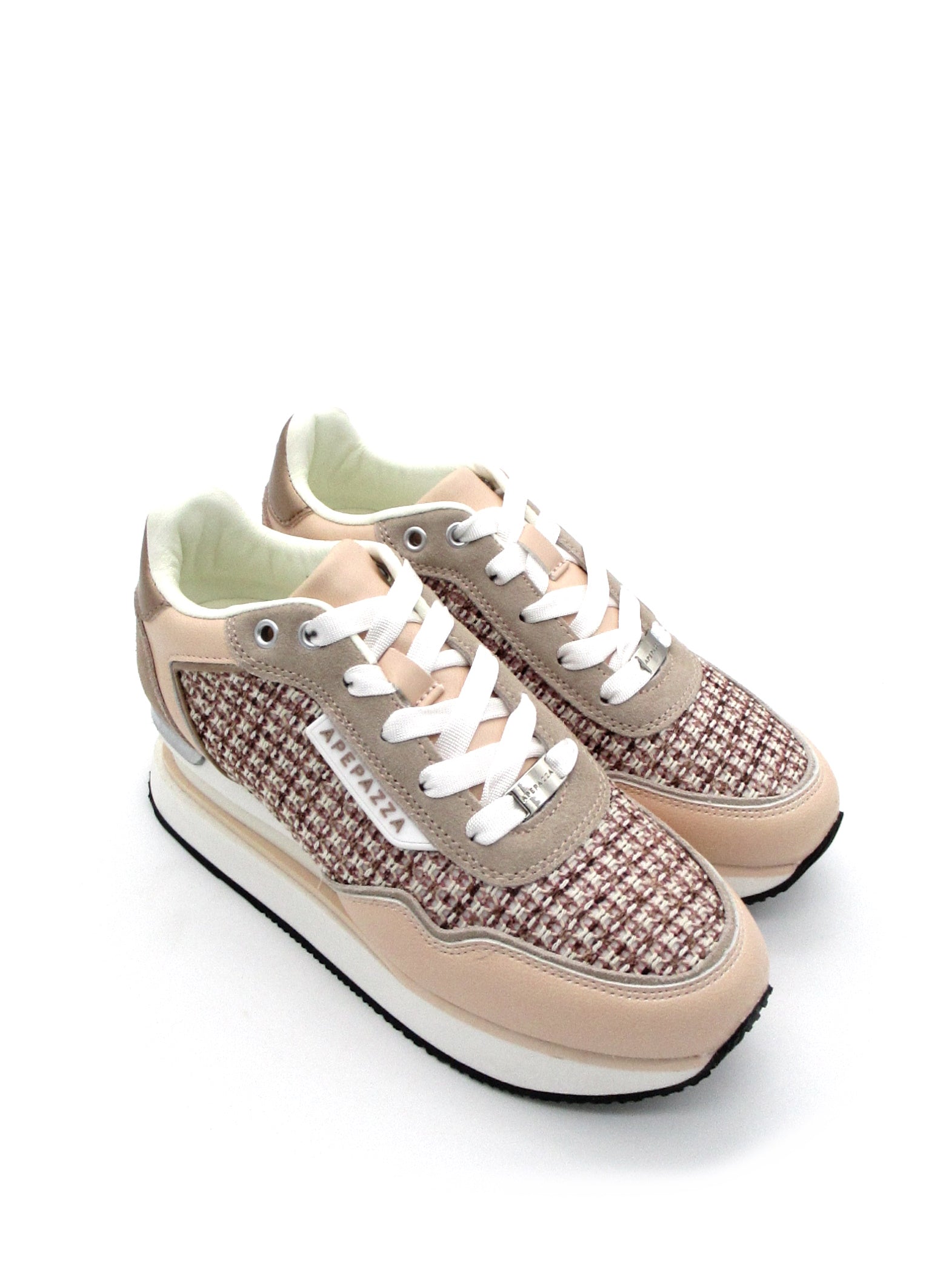 Sneaker donna running Apepazza Marghe Nude e tessuto intrecciato