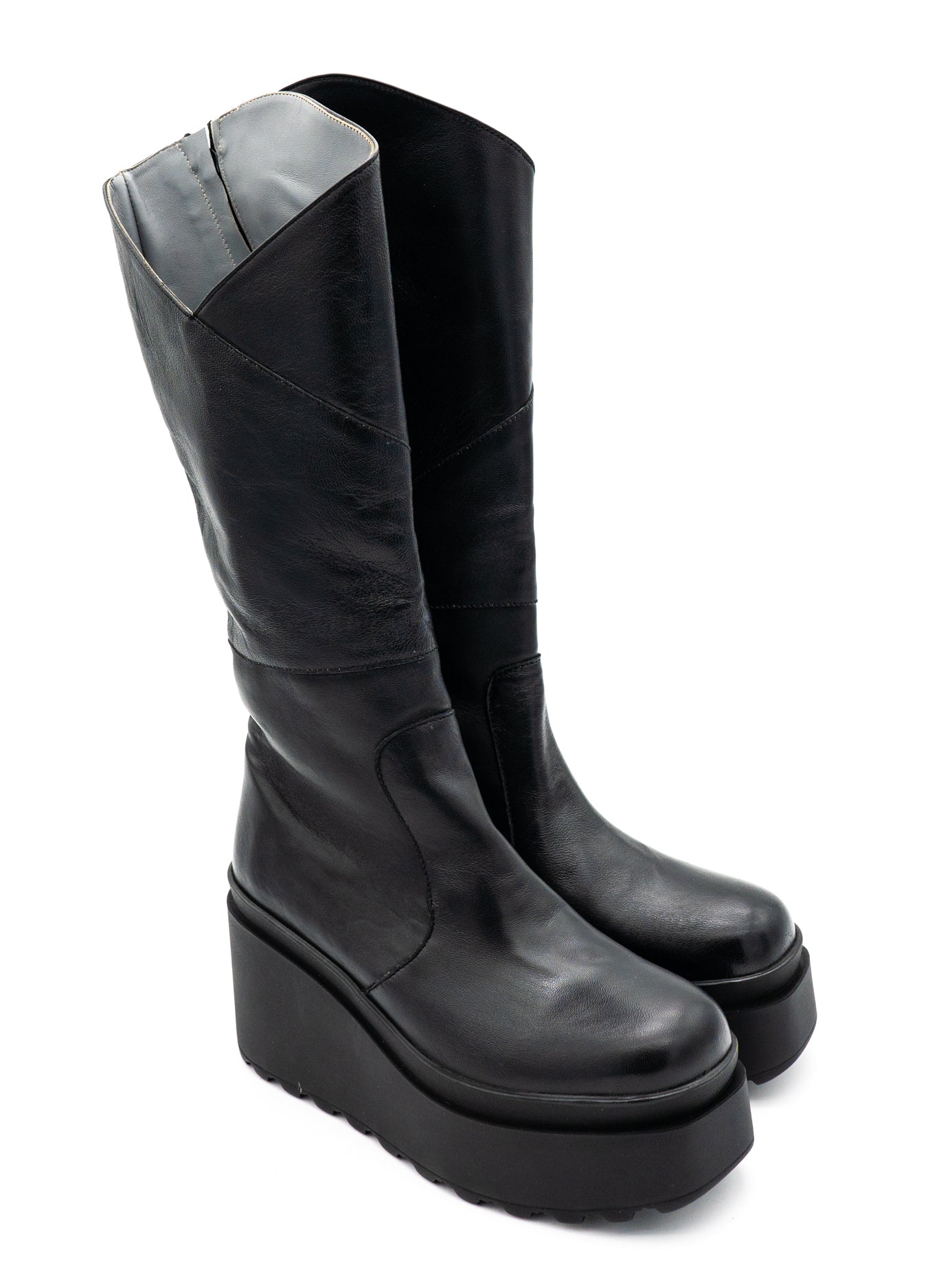 Stivale pelle donna con zeppa Valery F12 Nero