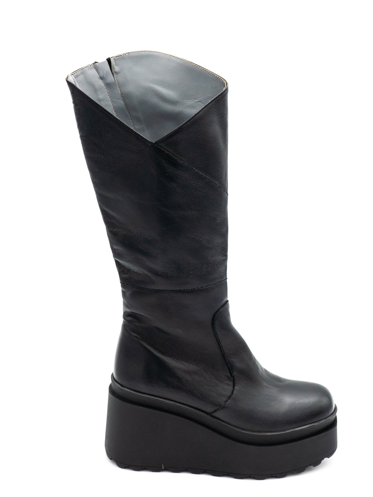 Stivale pelle donna con zeppa Valery F12 Nero