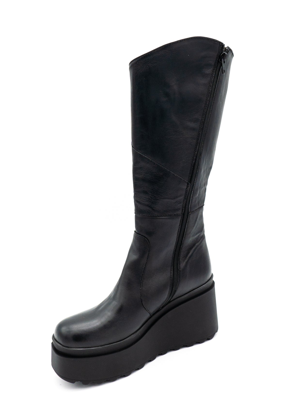 Stivale pelle donna con zeppa Valery F12 Nero