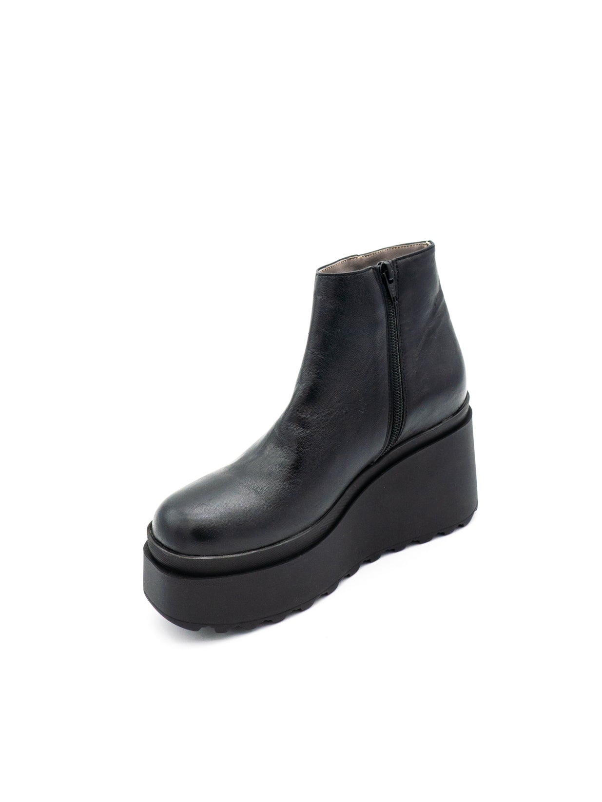 Stivaletto pelle donna con zeppa Valery F11 Nero