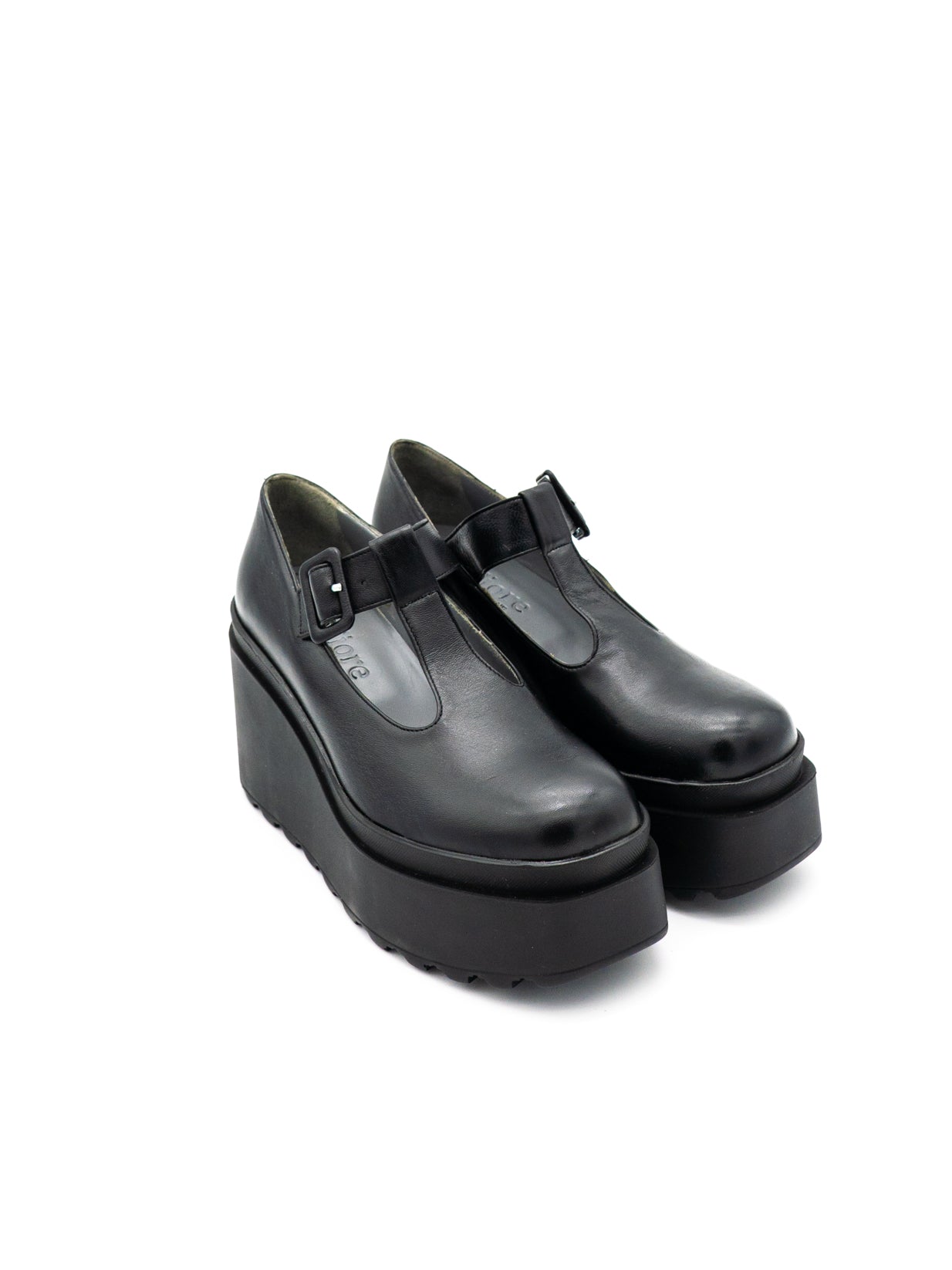 Scarpa pelle donna con zeppa Valery F14 Nero