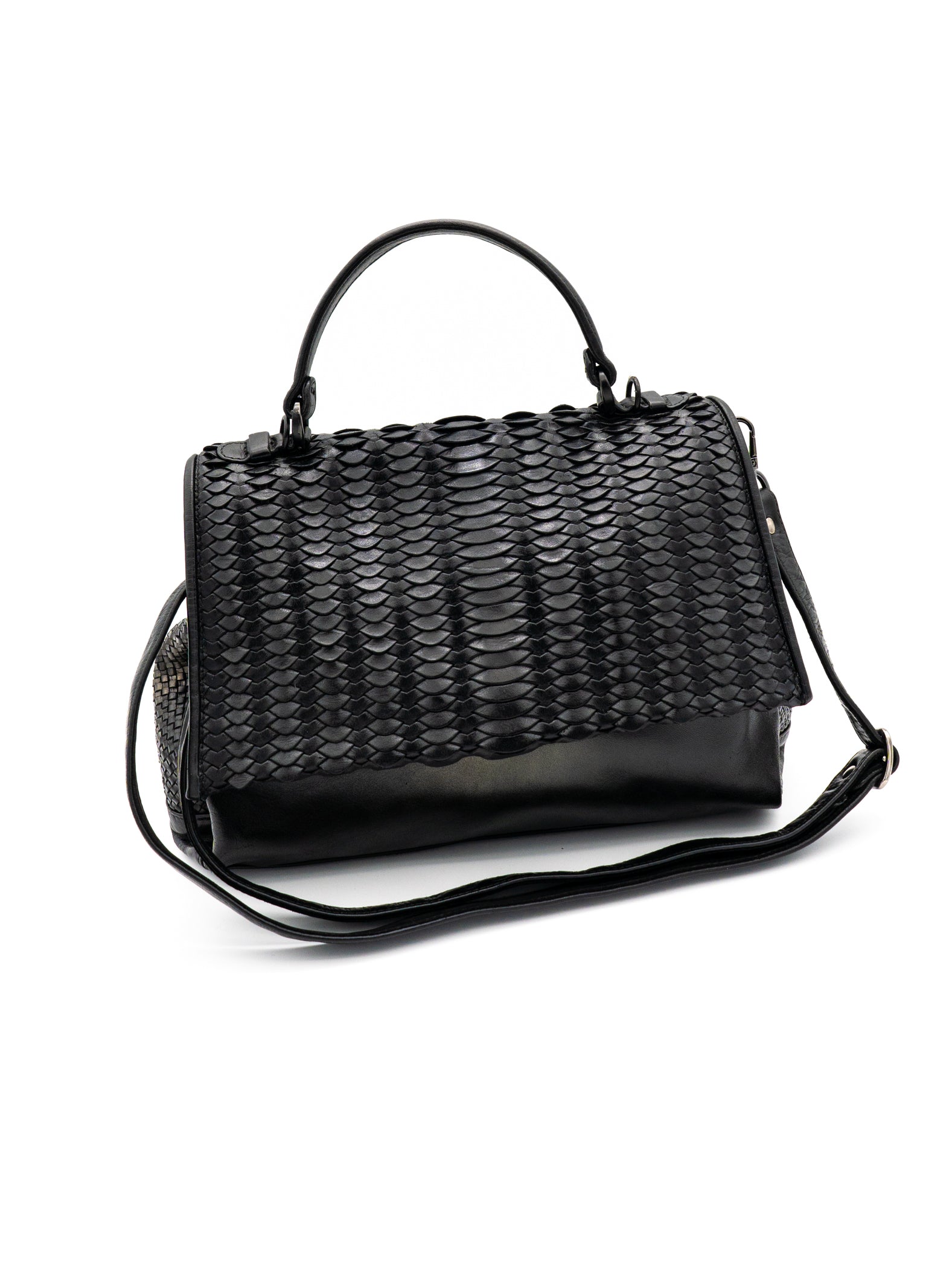 Borsa donna in pelle intrecciata Reptile's House's Nadine Nero