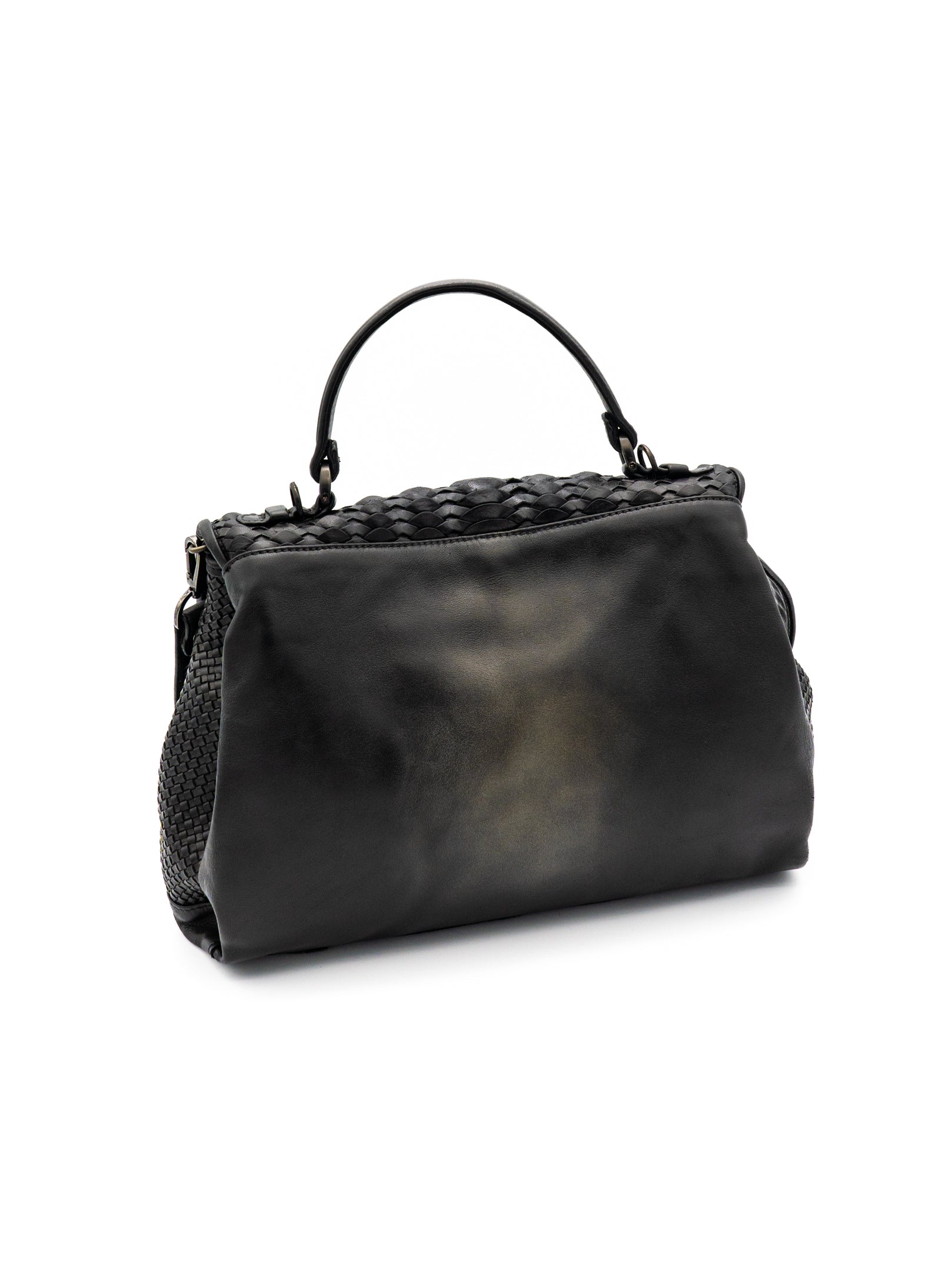 Borsa donna in pelle intrecciata Reptile's House's Nadine Nero