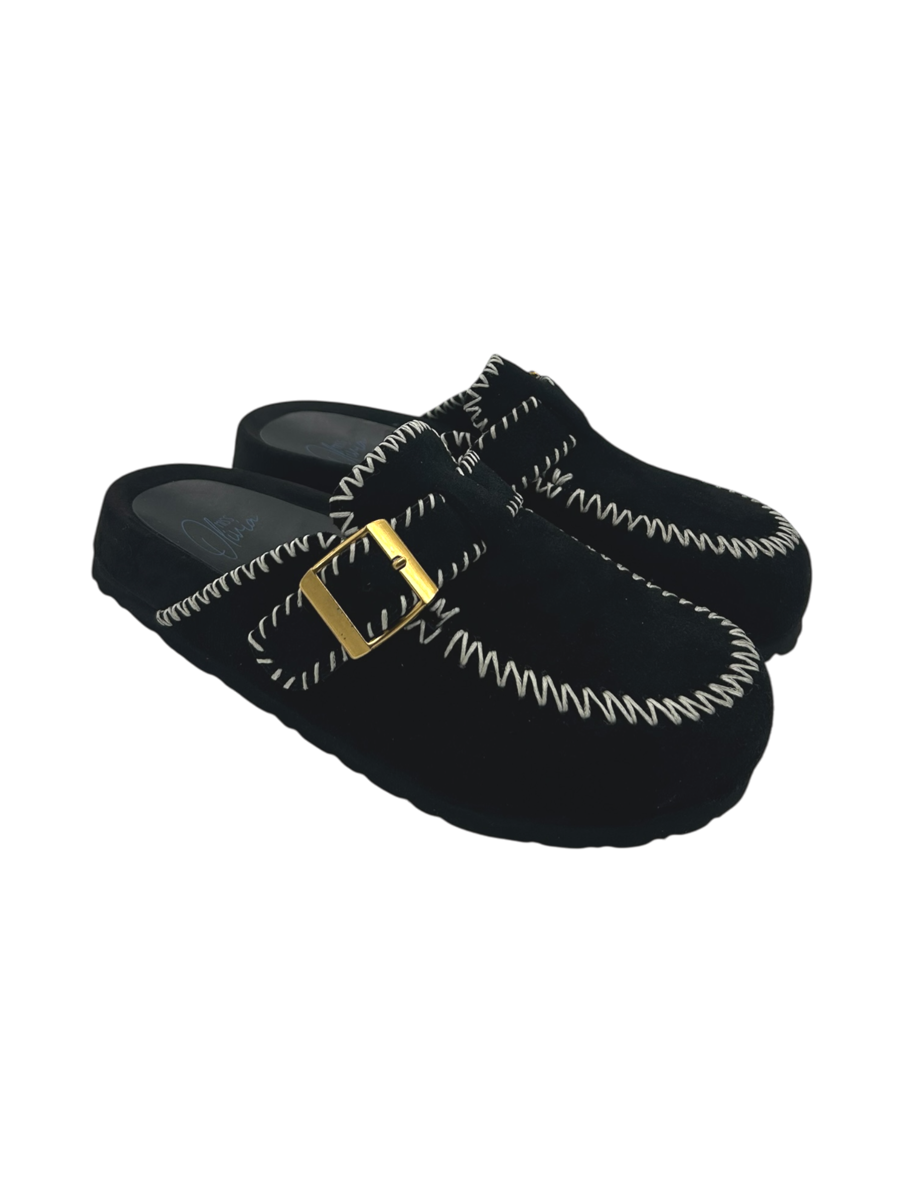 Zapato Tipo Sabot Cult CLW365900 - Piel Negra, Plataforma 5 Cm, Cierre Ajustable, Suela De Goma