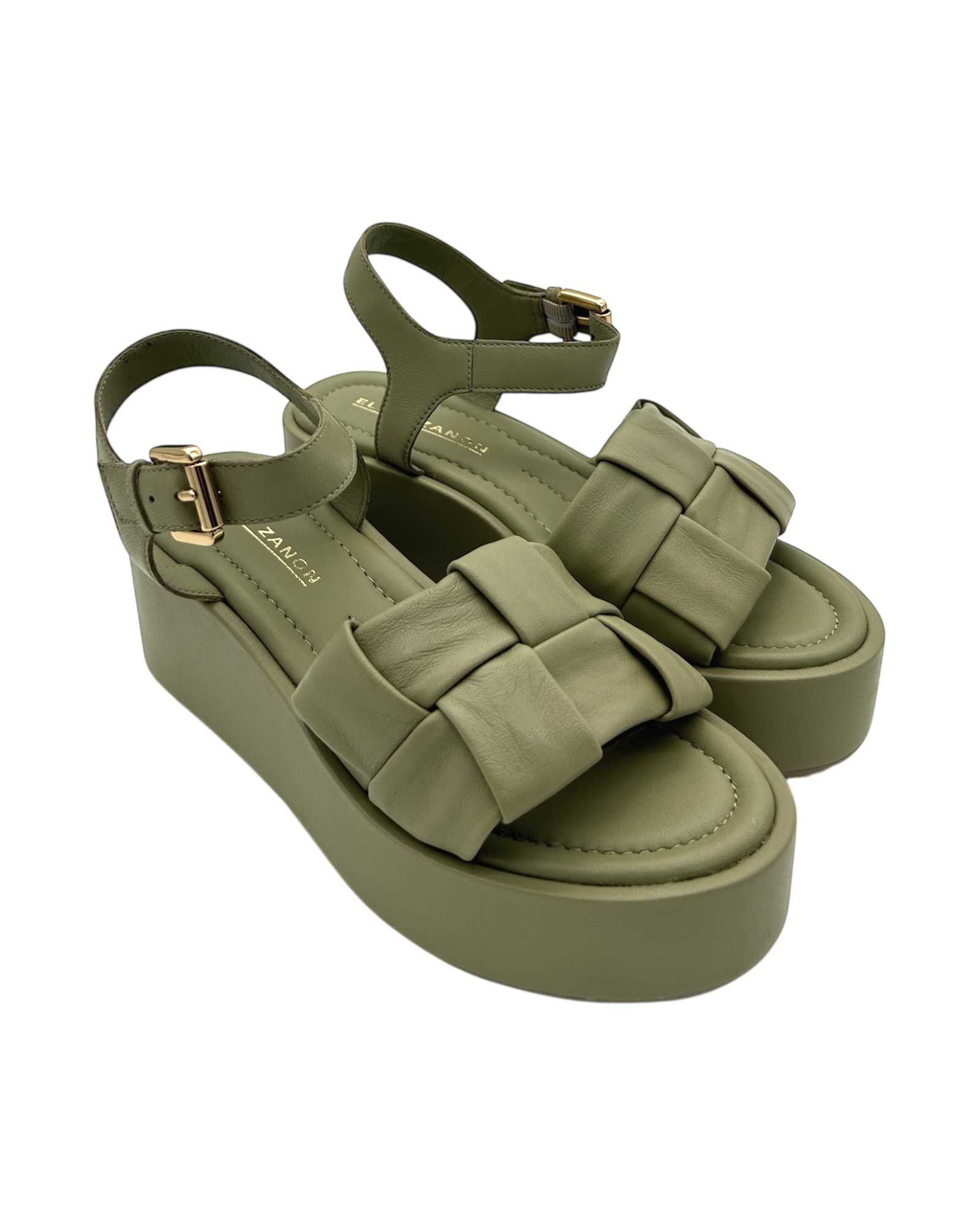 Sandalo zeppa pelle Elvio Zanon Kaki -EB0904X-