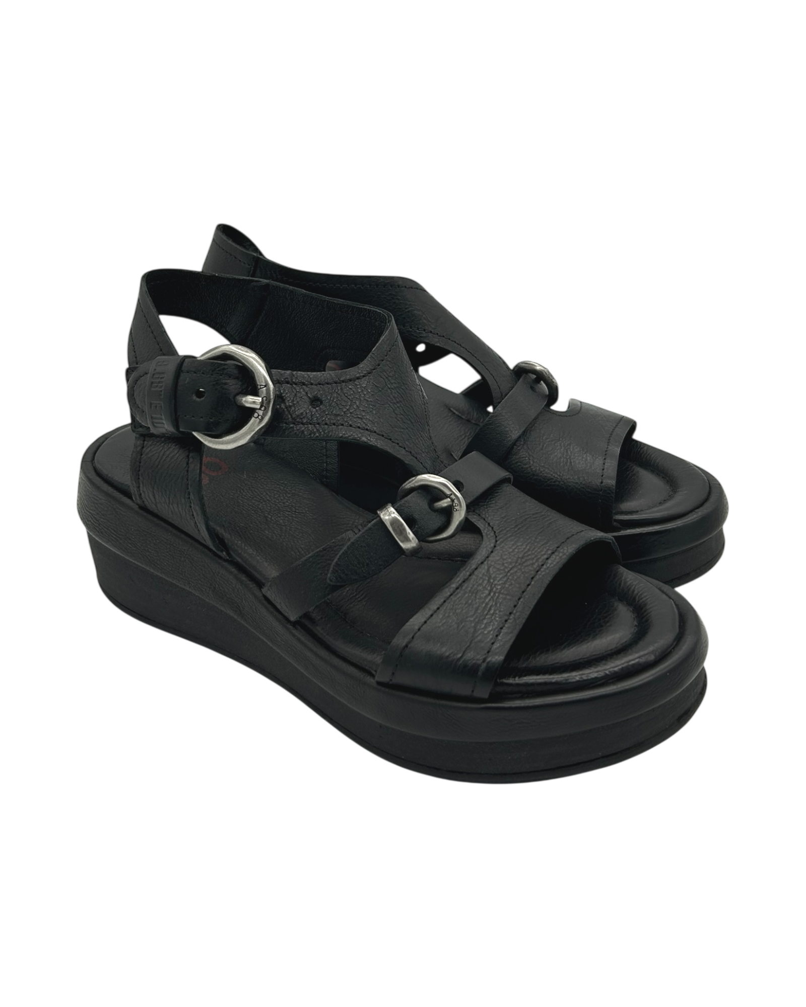 Sandalo in pelle zeppa donna AS98 Nero - C02006 -