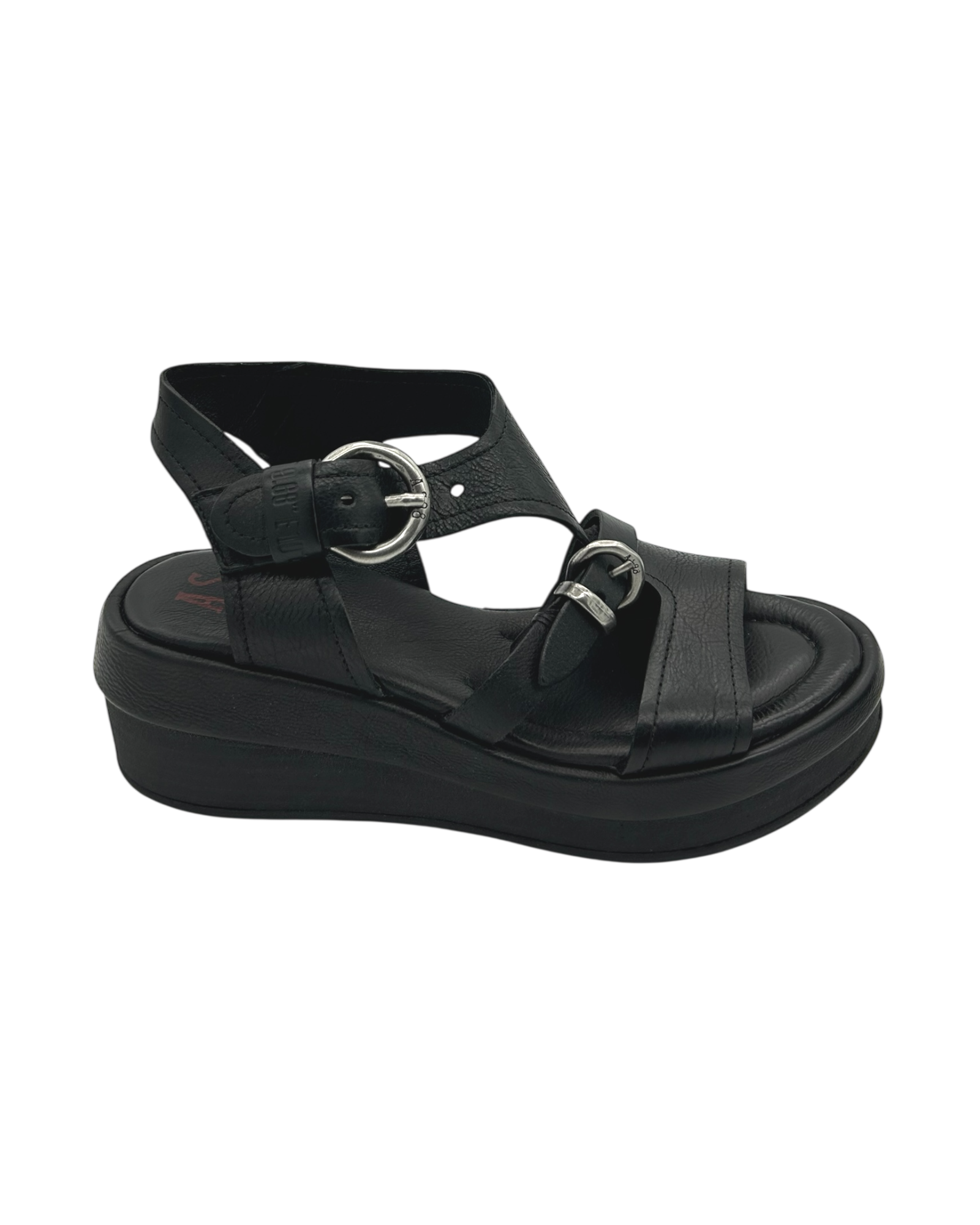 Sandalo in pelle zeppa donna AS98 Nero - C02006 -