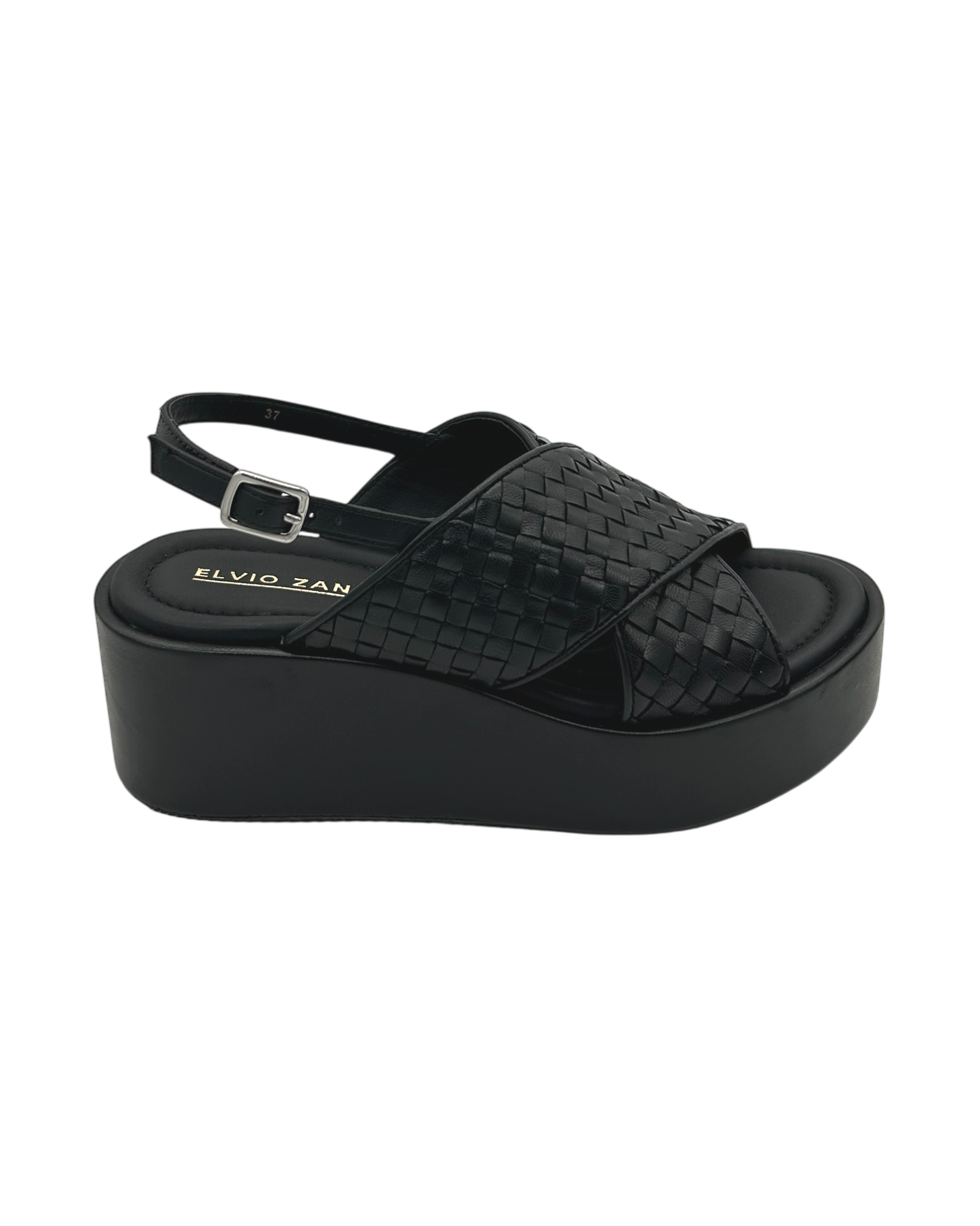 Sandalo zeppa pelle Elvio Zanon Nero -EB0902X-