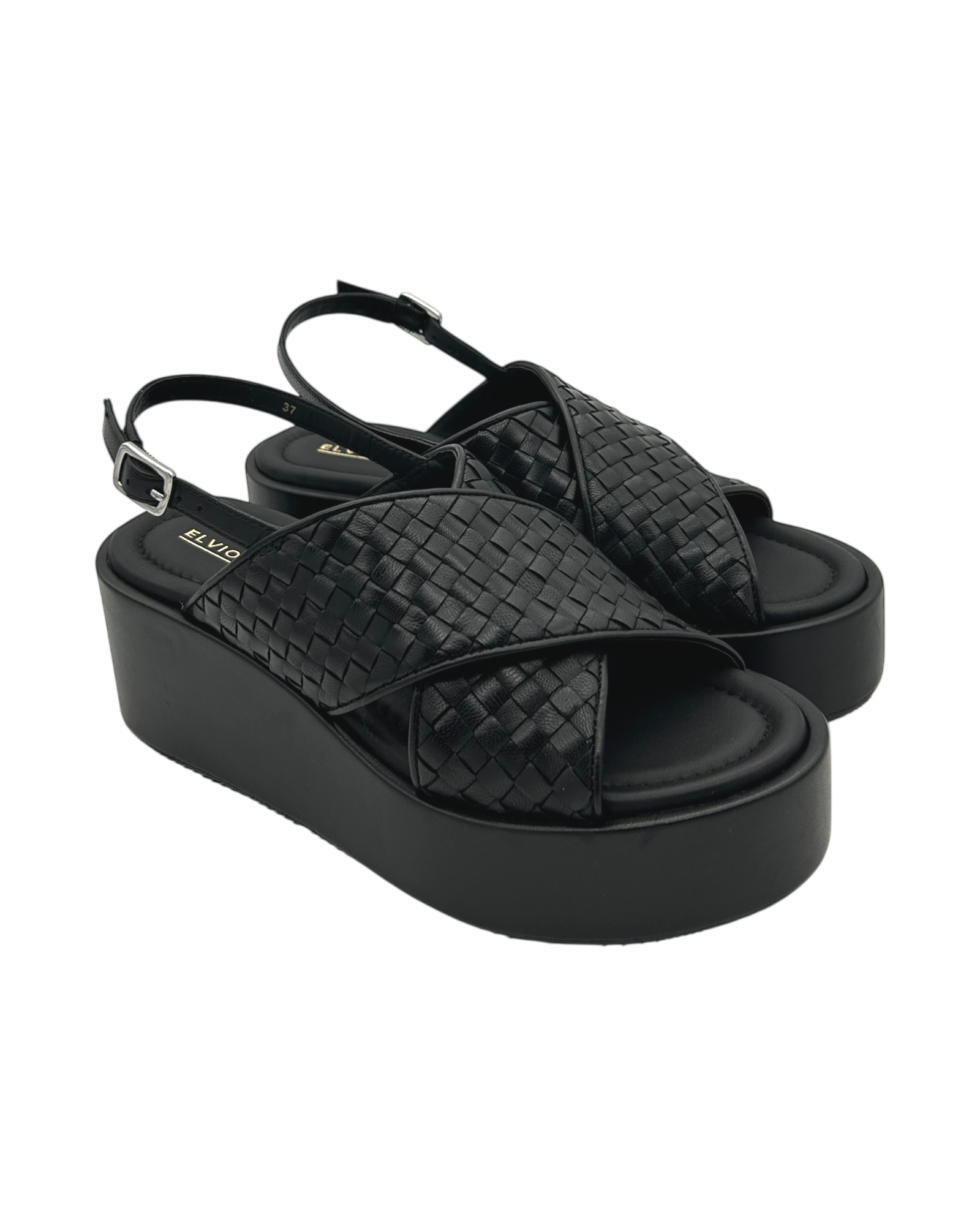 Sandalo zeppa pelle Elvio Zanon Nero -EB0902X-