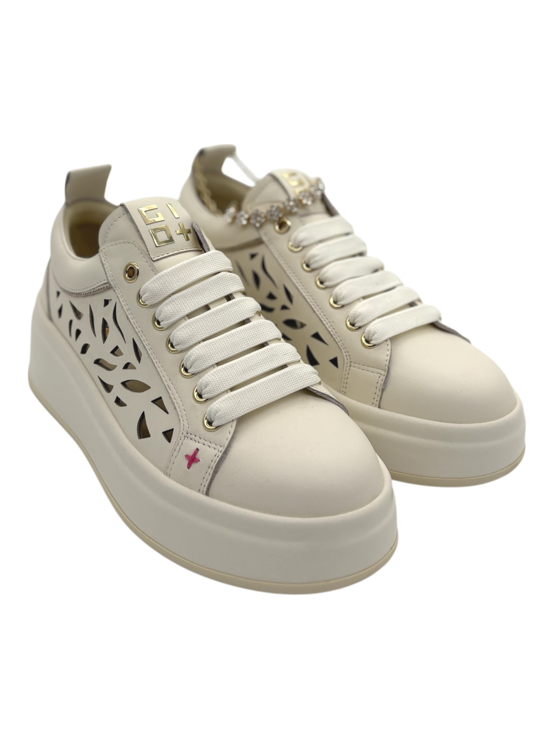 Sneakers pelle donna GIO+ Combi Laser latte -Oliva 52A -