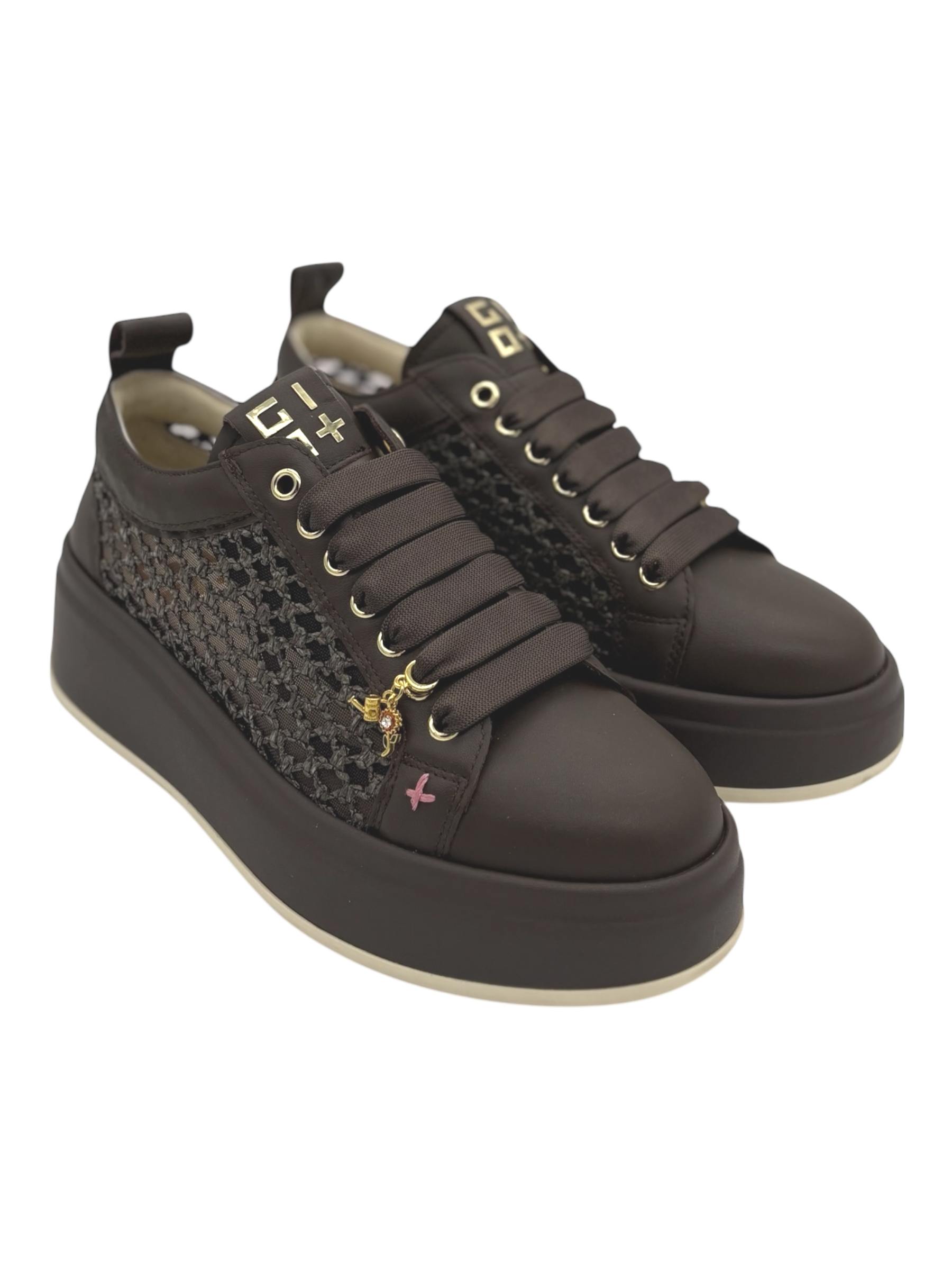 Sneakers pelle donna GIO+ Combi Raffia Moro -Oliva 50C-