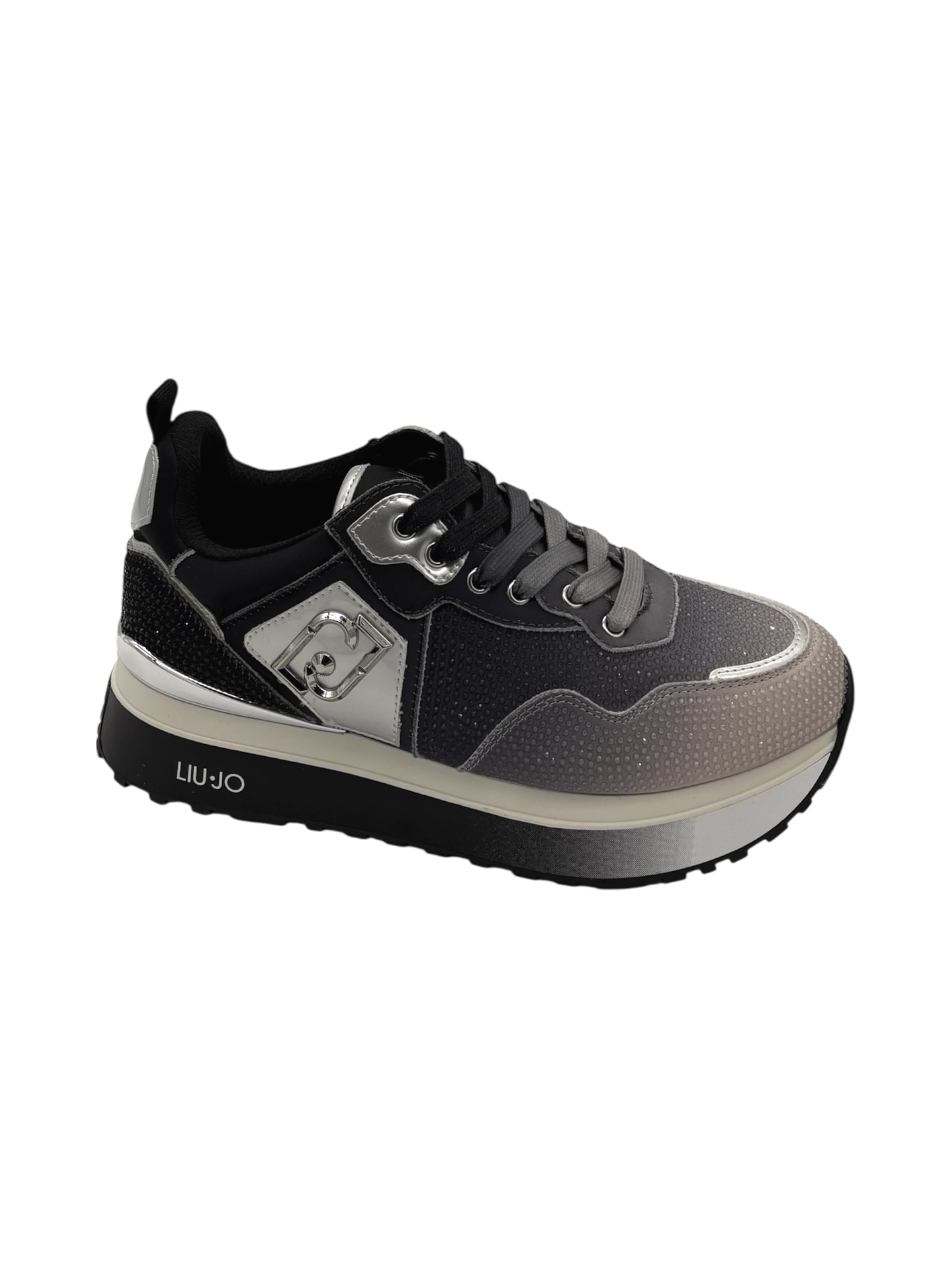 Sneakers pelle LIUJO Satin strass Black white  - Maxi Wonder 01 -