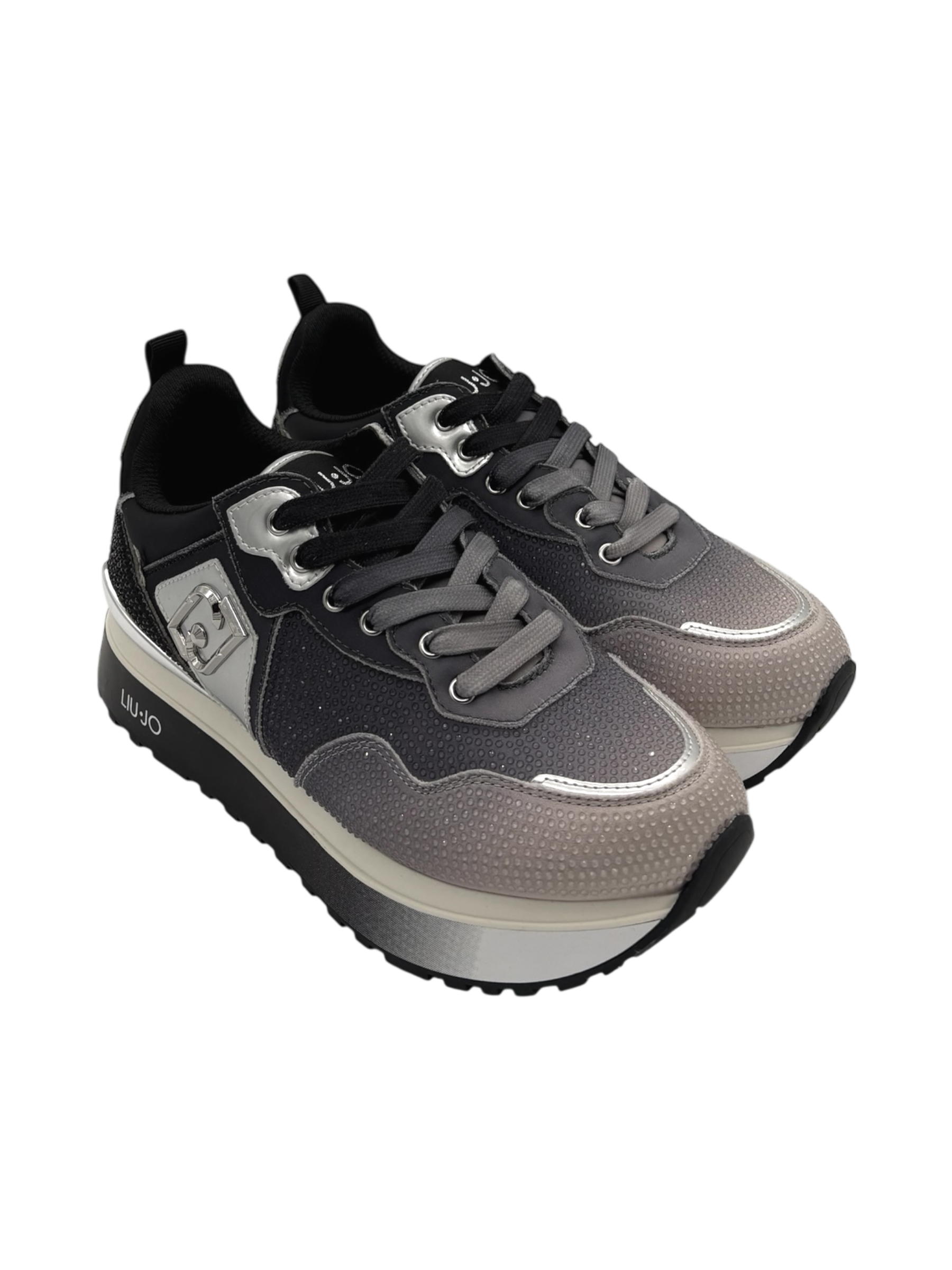 Sneakers pelle LIUJO Satin strass Black white  - Maxi Wonder 01 -