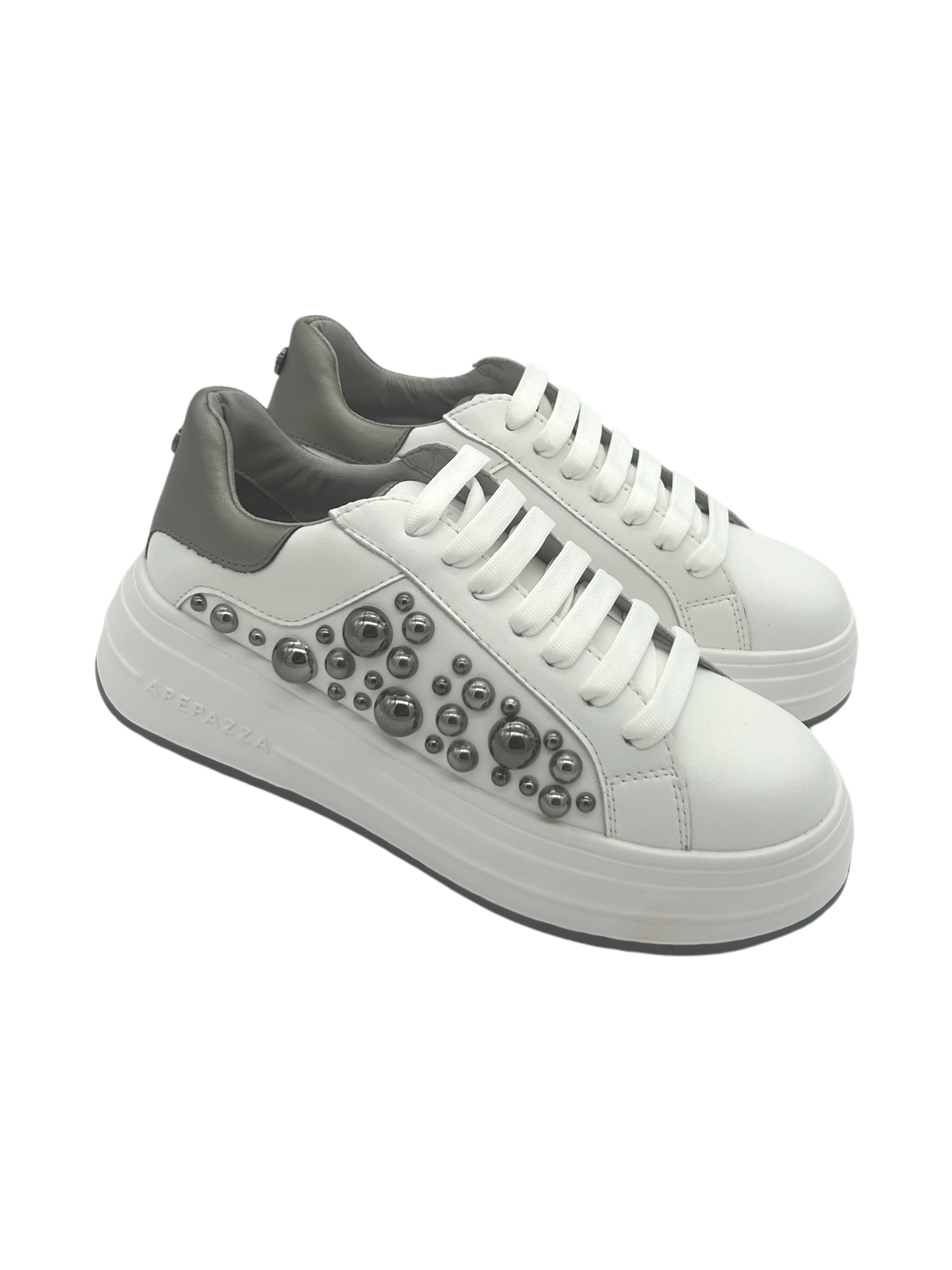 Sneakers donna Apepazza pelle borchie White - Lucrezia -