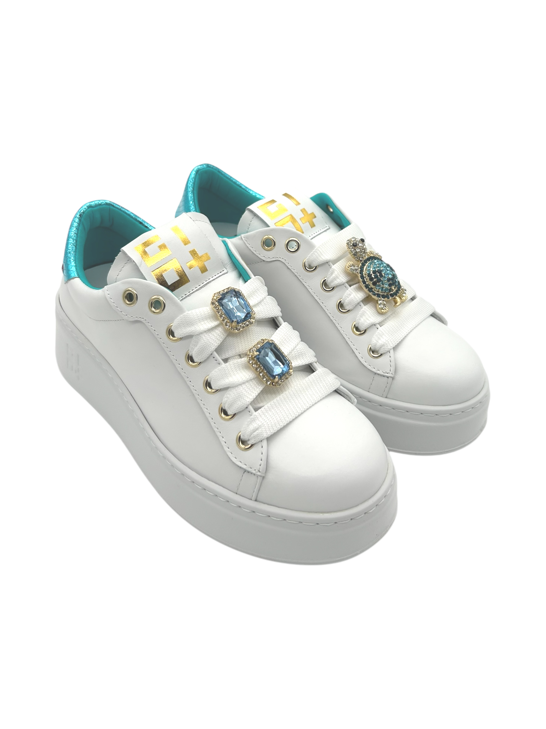 Sneakers pelle donna GIO+ Combi White Tarta Azzurro  - PIA252 A -