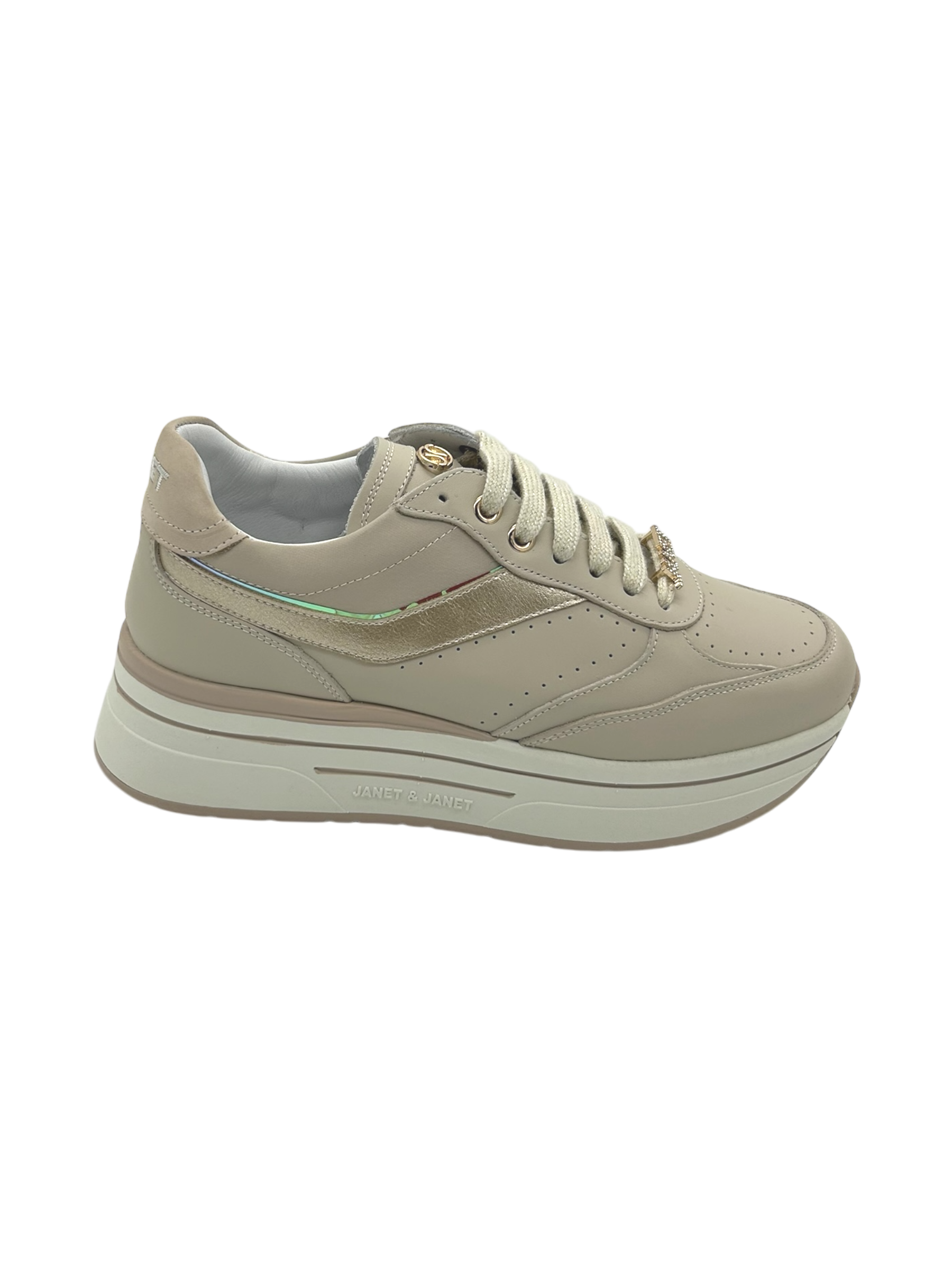 Sneakers pelle donna Janet & Janet Beige-Platino  -  Venezia 020 -