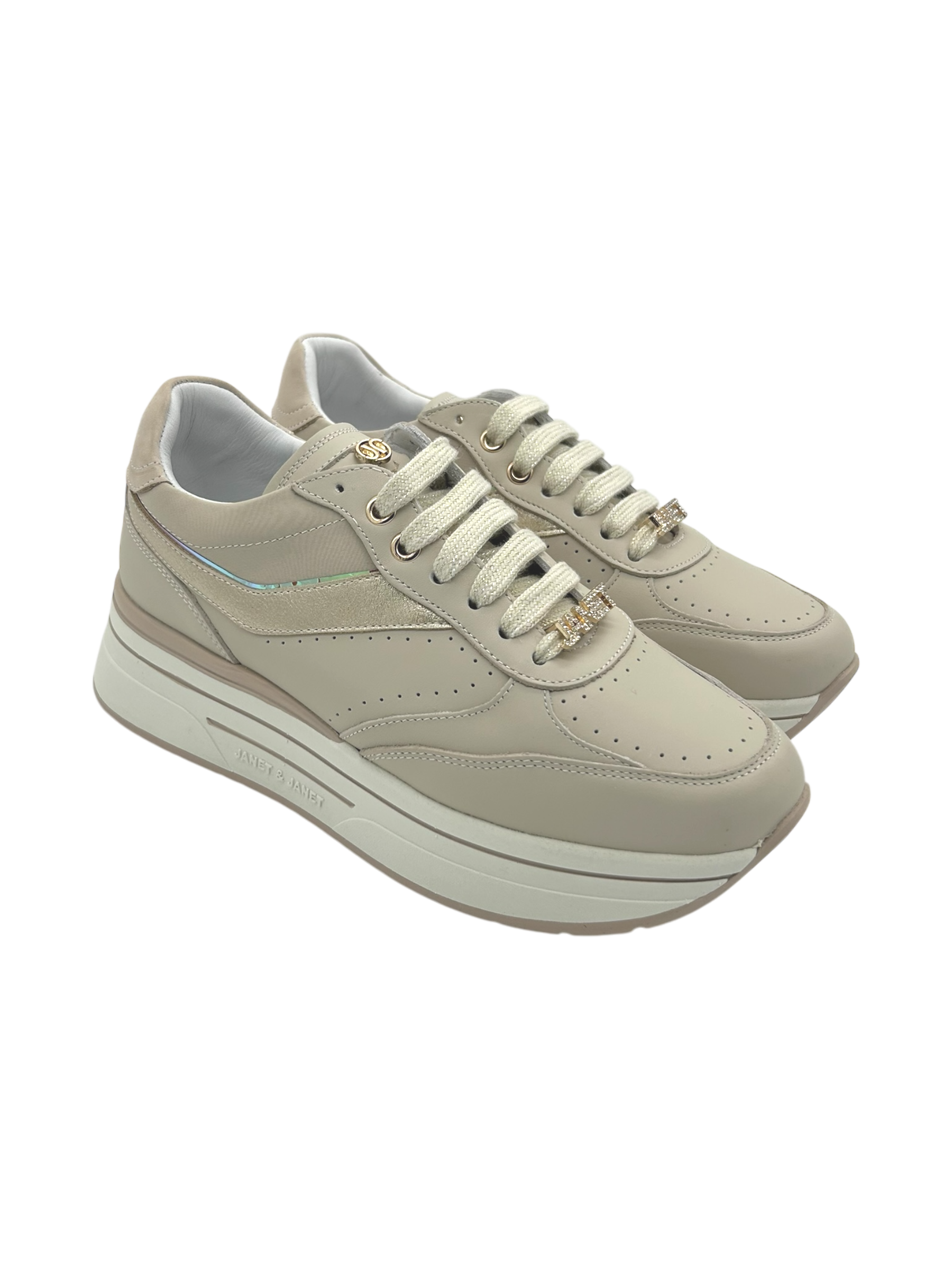 Sneakers pelle donna Janet & Janet Beige-Platino  -  Venezia 020 -