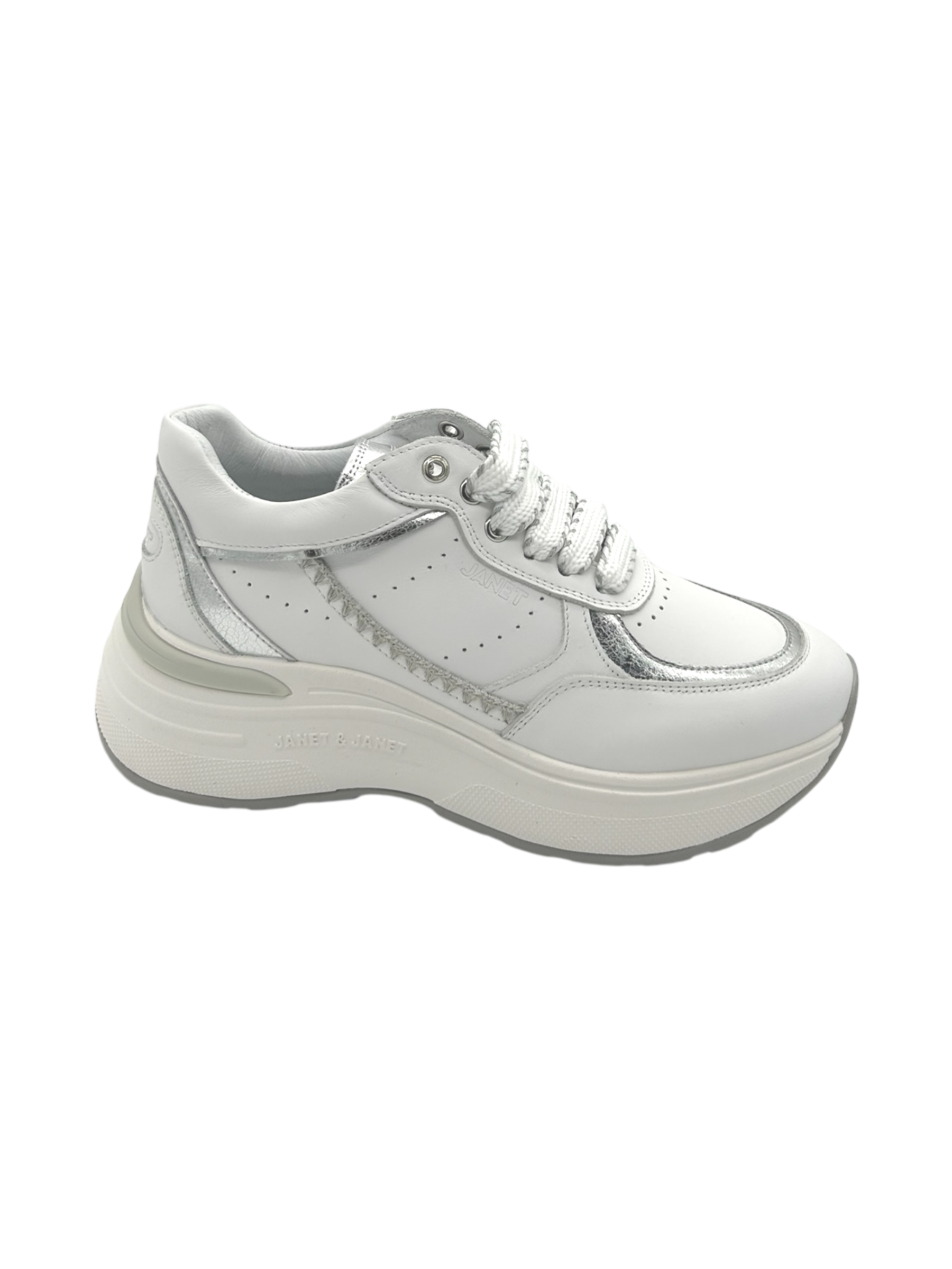 Sneakers pelle donna Janet & Janet White-Silver -  Firenze 060 -