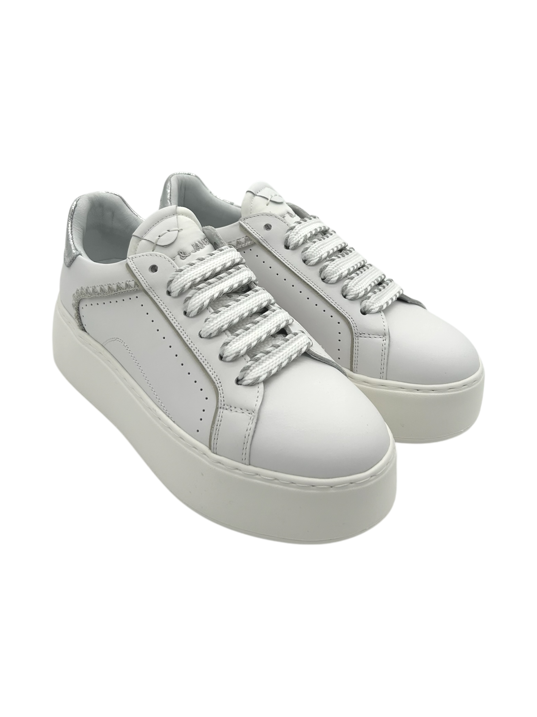 Sneakers pelle donna Janet & Janet White-Silver  -  Milano 002 -