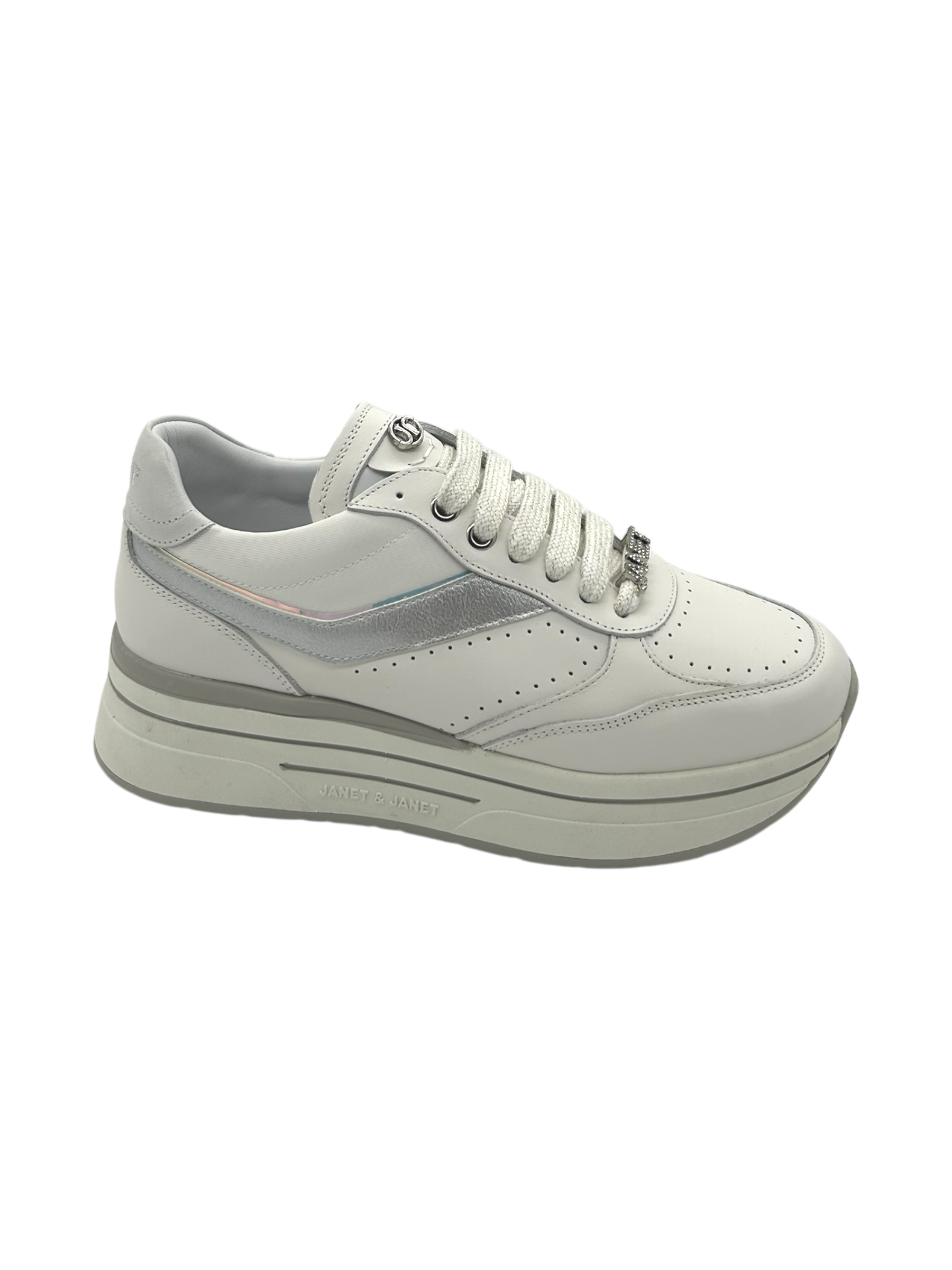 Sneakers pelle donna Janet & Janet White-Silver  -  Venezia 020 -