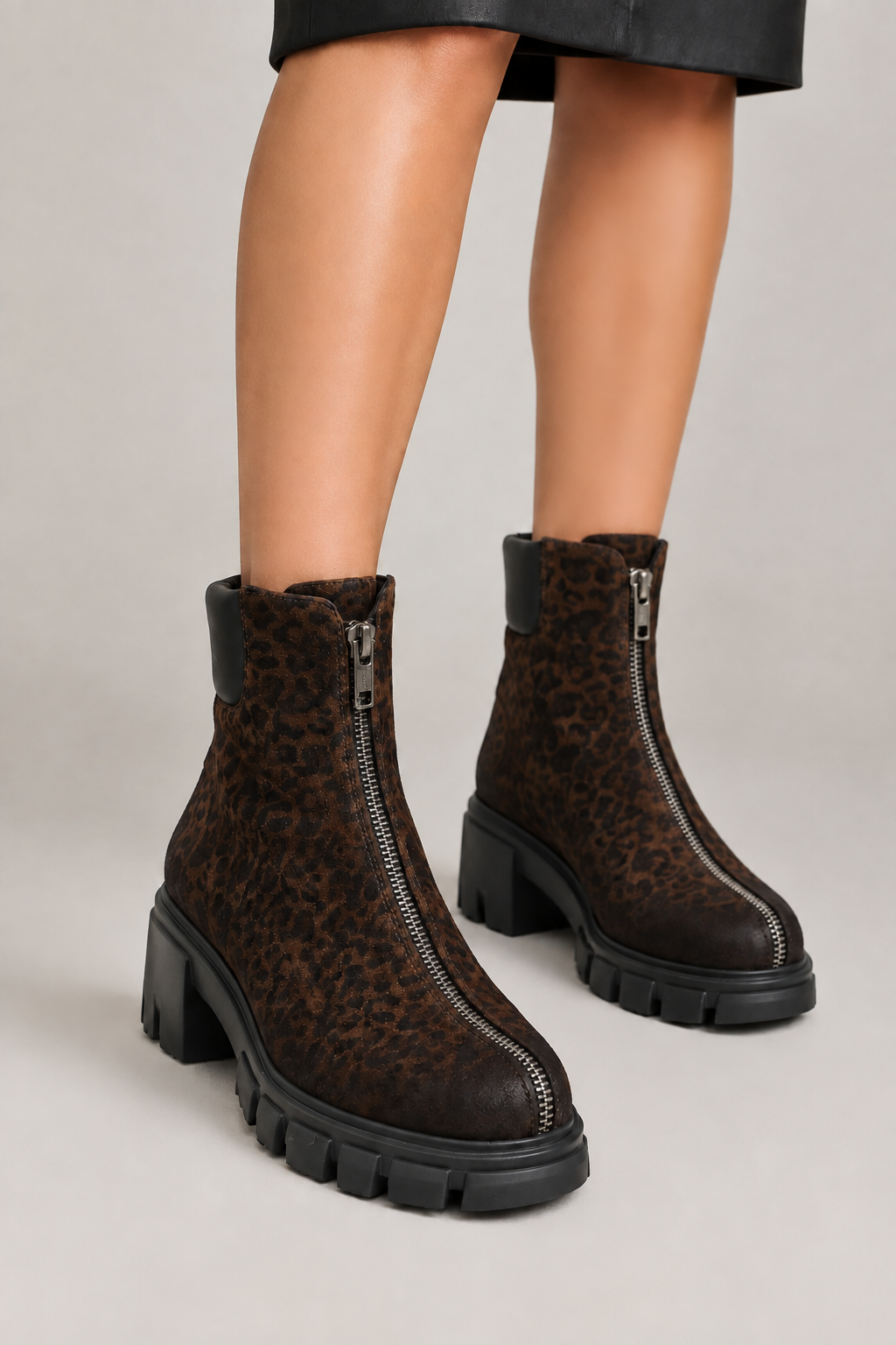Stivaletto donna Fru.it 1000 in pelle leopardata testa moro