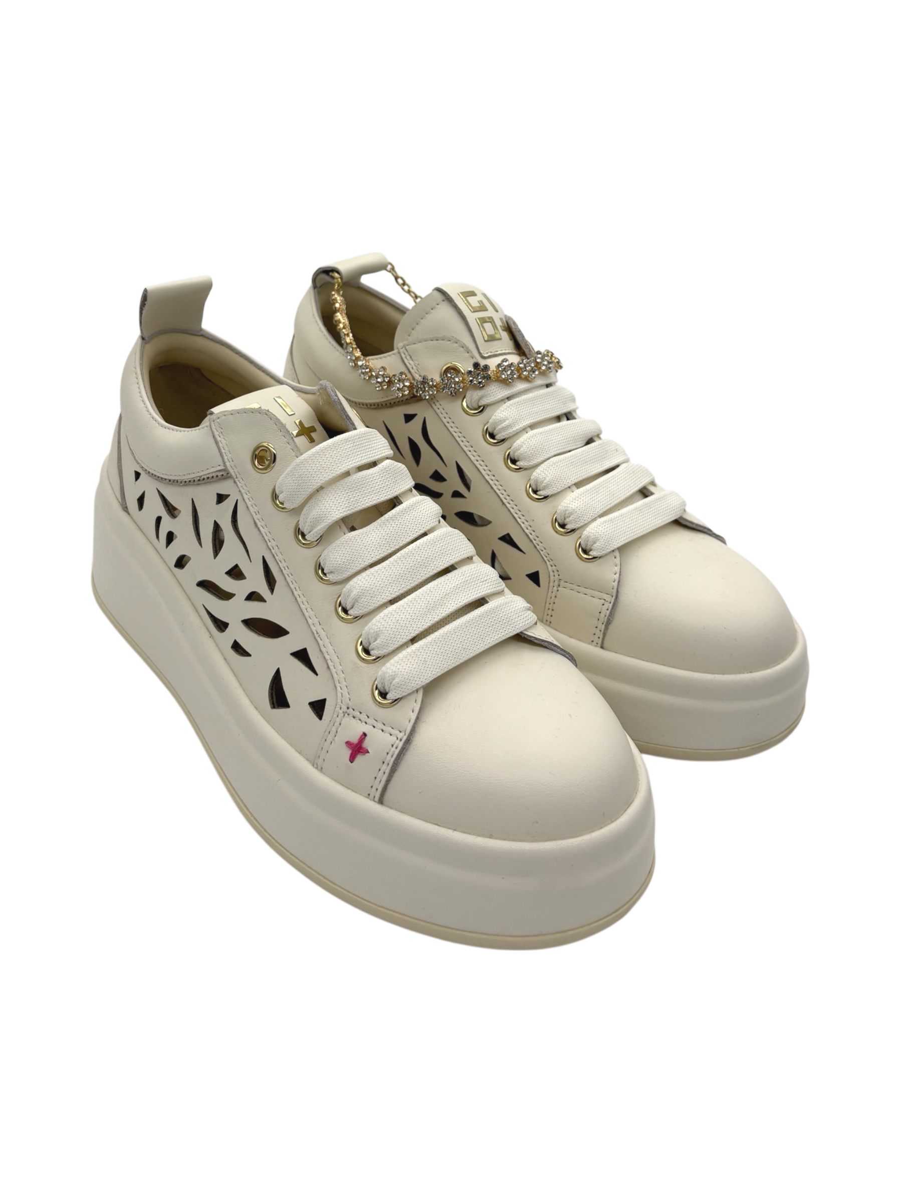 Sneakers pelle donna GIO+ Combi Laser latte -Oliva 52A -