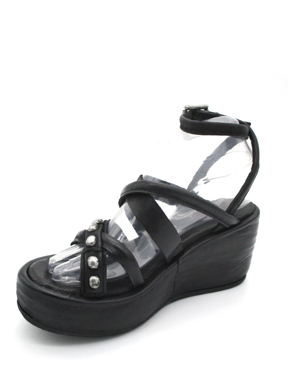 Sandalo zeppa in pelle donna As98 A76001 Black