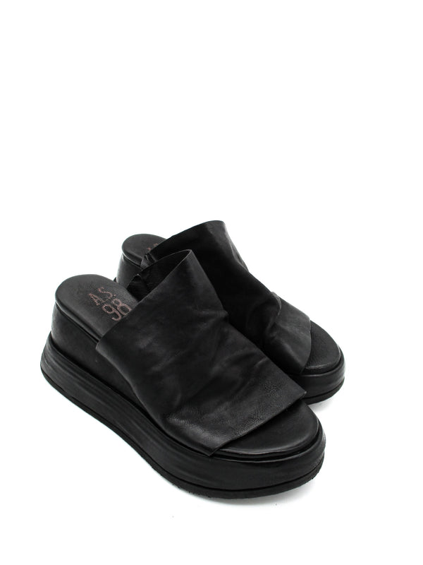 Sandalo in pelle zeppa donna As98 Reale Black - B27003 -